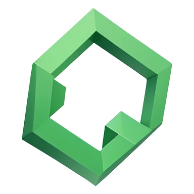A stylized 3D square with a cutout center, with a green angled corner piece attached to the top right. Simple, geometric, flat design sticker