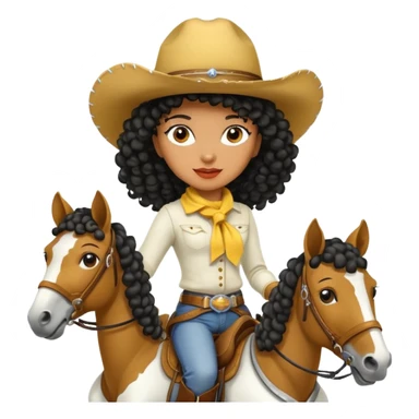 Black curly cowgirl Riding a white horse with yellow fur  sticker