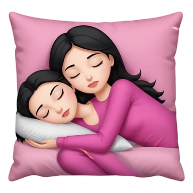 Sleeping on the pillow, beauty hot and pretty Pale girl with medium high black hair wearing sexy pink clothes  sticker