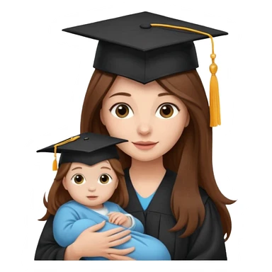 "Woman with long brown hair and fair skin wearing a graduation cap, holding a baby who has a hat and fair skin." sticker