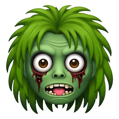 Faça um emoji de zumbi versão iPhone e faça uma zumbi com cabelo longo e preto e com franja. sticker