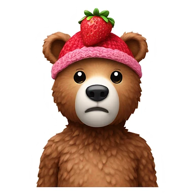 Bear wearing strawberry crochet hat sticker