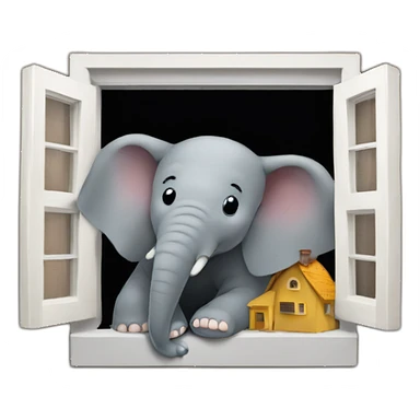 Elephant in a small house squeezed out of window sticker