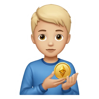 crypto investor boy holding an ethereum coin emoji style sticker