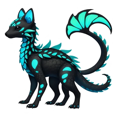 Rare realistic black-scaled neon-glowing bioluminescent edgy badass epic pretty beautiful handsome gorgeous aesthetic colorful vibrant Vernid-Trico-species-Fakemon-creature by LiLaiRa, 4 legs, 1 tail, random markings, (full body) sticker