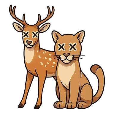 Add cartoon X's to the eyes, matching the style and position of the X's on the deer. Make sure all X's are identical and keep the background transparent. Do not change anything else. sticker