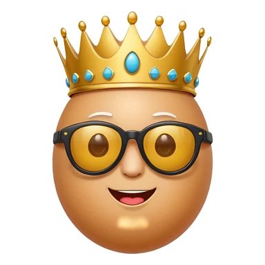 a funny, proud cartoon-style egg character wearing sunglasses and a small crown, solid orange background. sticker