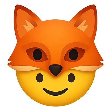 yellow face with orange fox mask emoji, digital illustration sticker