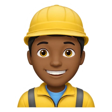 A man with dark skin tone, wearing a bright yellow cap, short black hair mostly covered by the cap, large brown eyes, and a wide smile showing his teeth. sticker