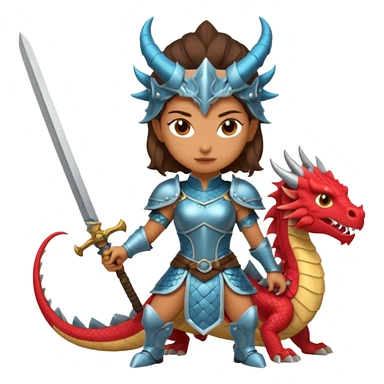 Fierce Latina in armor with a sword after a battle cutting off the head of a dragon sticker