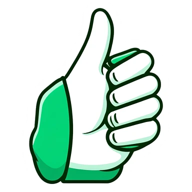 Minimalist Maya-style thumbs up and prayer hands emojis, white and deep green only, flat design with clean lines sticker