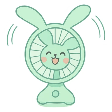 cute electric fan bunny spinning its ears like blades, cheerful face, pastel green, full-body sticker