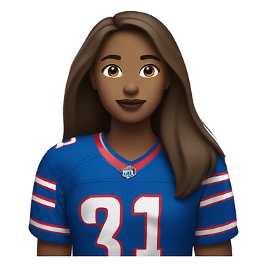 Girl with long brown hair wearing buffalo bills jersey sticker