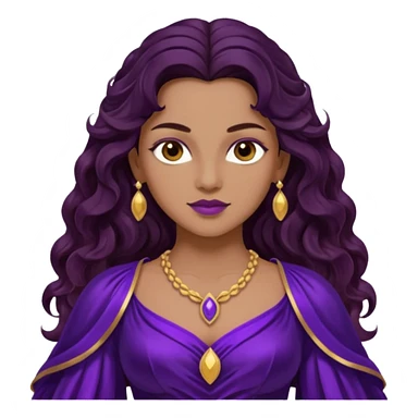 Hyacinth, Divine Hero from Gods and Goddesses with long dark brown wavy hair, deep purple outfit, tan skin sticker