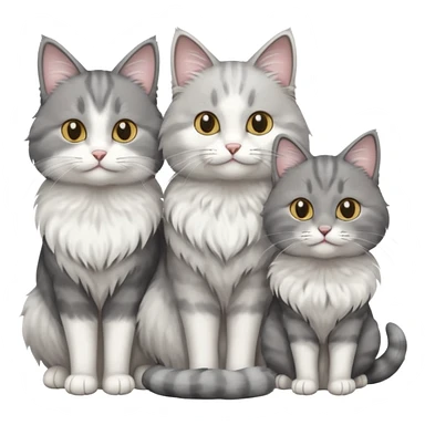 a very fluffy grey and white cat sitting with 2 other cats sticker