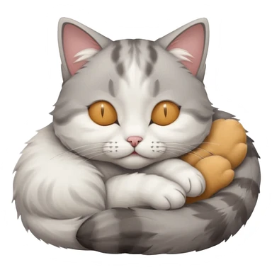 grey and white small cat with its eyes closed lying down with its paw holding up his head sticker