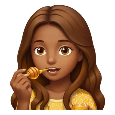 Girl, brown long hair, eating honey  sticker