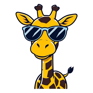 A smug, cool giraffe wearing sunglasses, with a confident smirk. The design should be sleek and stylish, with a slight tilt of the head and maybe a tiny tooth showing. Perfect for 'POG' or 'cool' moments. sticker