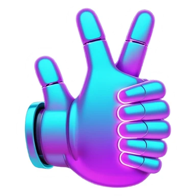futuristic glowing thumbs up, neon purple and cyan light, dark background, digital tech style sticker
