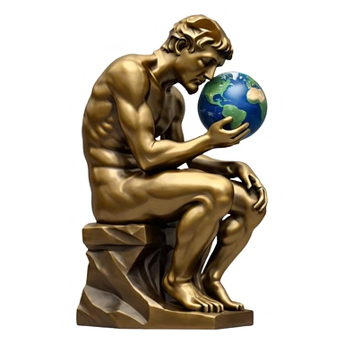 rodins sculpture the thinker but with a planet earth in its hand sticker