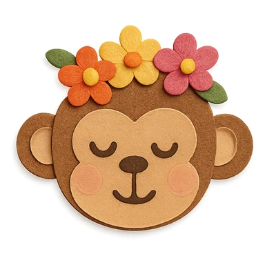paper craft style monkey with flowers sticker