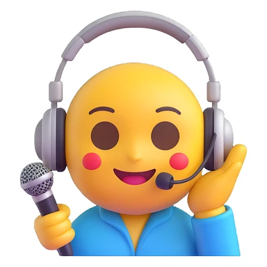 high definition emoji depicting ASMR with smooth edges, relaxing and soothing expression, visual cues like headphones and a microphone, soft color palette sticker