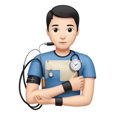 blood pressure cuff wrapped around upper arm with dial reading female sticker