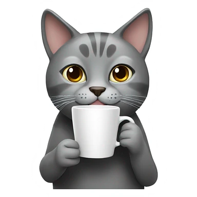 The grey cat is drinking coffee sticker