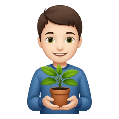 smiling boy with plant sticker