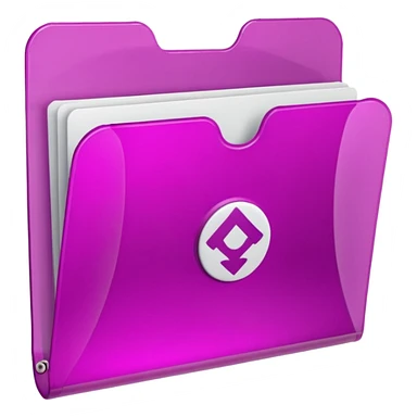 A translucent magenta plastic folder with rounded corners, elastic string and button closure, subtle transparency, and a small university/academic symbol on the front. sticker