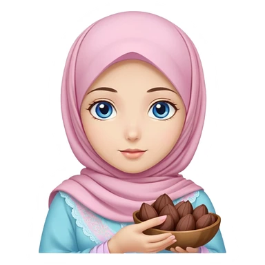 Turkish beautiful finish Konya girl blue eyes with pastel sakura hijab islamic dress and had on her hand dates sticker