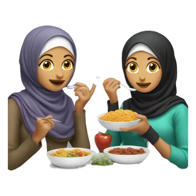 2 women, hijabi, eating food sticker