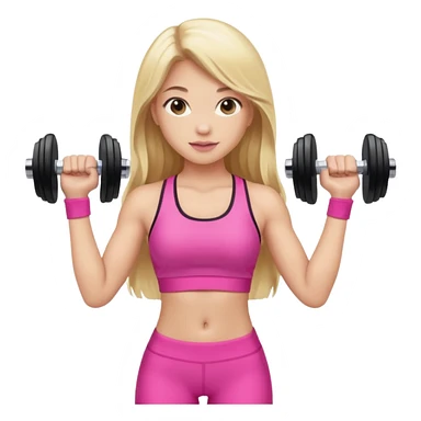 beautiful girl with brown hairs in sport wear in her hands is dumbbells her skin was light and hairs too and her sport wear was pink  her hair was long and blonde  sticker