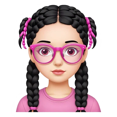 girl with pink glasses and black hair and two braids sticker