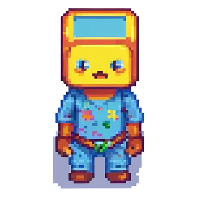 pixel art meeple, blocky and retro, limited color palette sticker