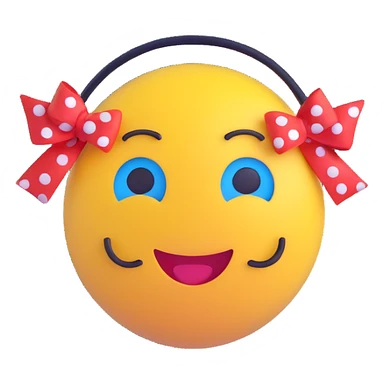 3D smiley emoji, large eyelashes, red polka dot bow, angry, furrowed eyebrows, blue eyes, musical notes sticker
