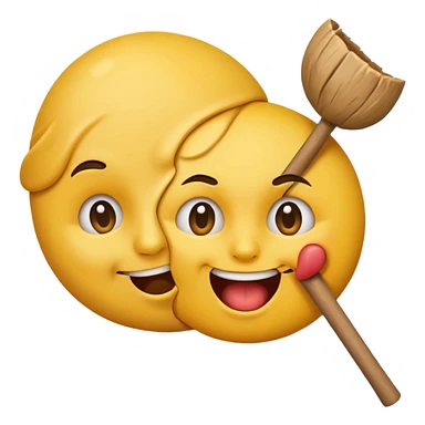 A round face emoji biting another emoji in the head with a stick  sticker