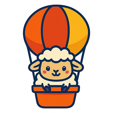 Remove the background, keep only the sheep in the hot air balloon, vibrant toon style, with no background. sticker