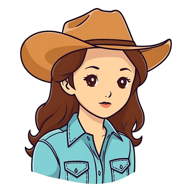 White Woman with brown hair and brown eyes wearing cowgirl hat  sticker