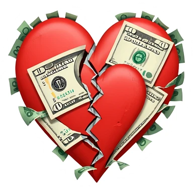 red broken heart glued together by dollars sticker