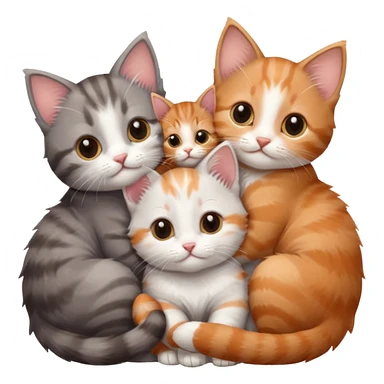 3 tiny kittens cuddling together all different colours, the first one is grey and white, the second is ginger and white and the third is brown tabby and white sticker