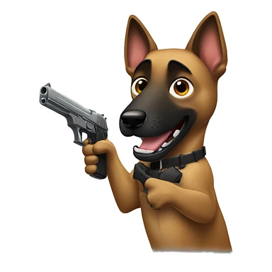 Belgian Malinois dog holding gun  sticker