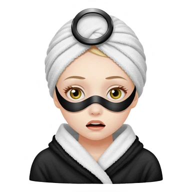 scared girl with bath towels and eye mask sticker