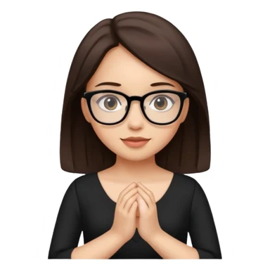 a cute brunette girl in a black dress wearing glasses  with two hands  sticker
