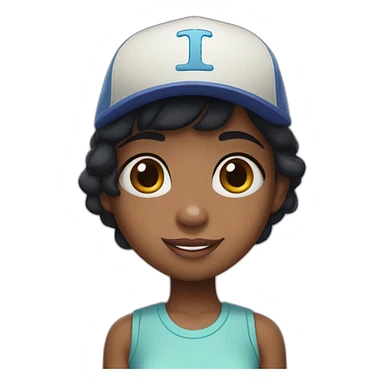 black girl, brown eyes, short black hair with a monster inc cap sticker