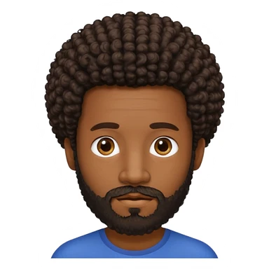 Dark brown skin man with beard and a tiny curly  Afro fade with dark dark brown eyes - beard should be a bit lighter . Not as much hair  sticker