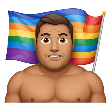 Big man wearing a pride flag sticker