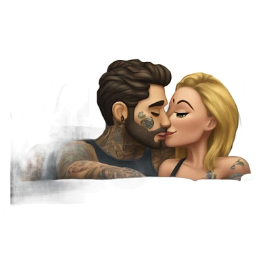 Hyper Realistic gorgeous woman and handsome tattooed man kissing in the front seat of a car sticker