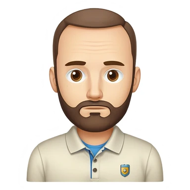 Gender: Male Hair: Receding hairline compensated by beard Face: Caffeine-twitching left eye Clothes: Wrinkled polo ("RPA Evangelist") Action: Debugging Python scripts for robotic workflows sticker