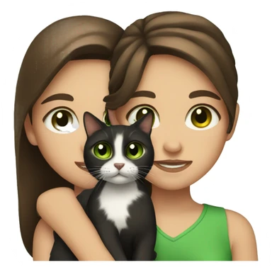 Brown hair and brown eyes girl holding black cat with green eyes sticker
